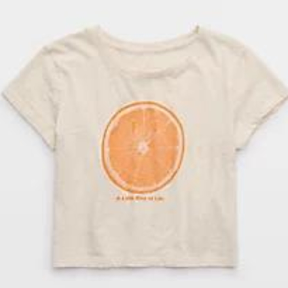 American Eagle Aerie Smiley�� Cropped Graphic Baby T-Shirt in Cream